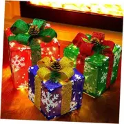 ATDAWN Set of 3 Lighted Gift Boxes Christmas Decorations, Snowflake Present