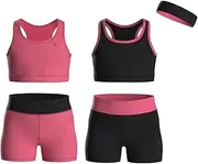 [Essenclo] Girls Clothing Athletic Sets Sleeveless Crop Tank Tops & Bike Shorts Cheer, Gymnastics, Volleyball Size 3-16 (5 Pcs), Set-2, 9-10
