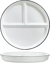 SOCOSY Ceramic 3-Compartment Portion Control Plate Divided Dish Platters, Divided Dessert Plate Salad Plate Dinner Plate Snack Dishes, Appetizer Serving Trays, 1 PCS-White-8 Inch