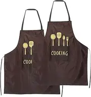 [HARFINGTON] 2pcs Bib Apron 72x65cm Unisex Restaurant Kitchen Cooking Aprons Non-Adjustable Machine Washable Chef Aprons with 2 Pockets for BBQ Painting Drawing Craft, Coffee, Coffee