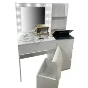 Dressing Table With LED Lighted Mirror And Stool, Vanity Makeup Table, 4 Drawer