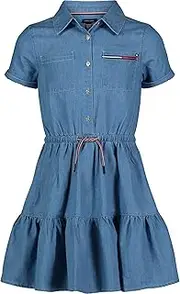 [Tommy Hilfiger] Girls' Denim Dress, Lightweight Collared Shirtdress with Drawstring Cinched Waist