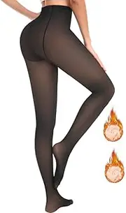 [Cavotor] Fleece Lined Tights for Women Thermal Tights Thick Warm High Waist Tummy Control Opaque Pantyhose (300g Fleece Footed-Translucent Black,XL)