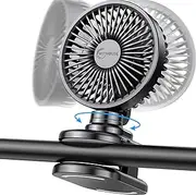 WITHOUSE Portable Clip on Fan, 10000mAh Auto Oscillating Powerful Stroller Accessories, Small Desk Fan Personal Rechargeable Cooling Fan with Battery Operated, 4 Speeds for Home Office Outdoor, Black