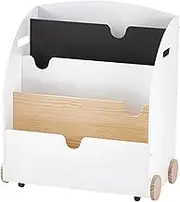 MDF and Pine Wood 4 Tier Wooden Book Shelf Baby Bookshelf Display Organizer Toddler Book Shelf Organizer with Wheels