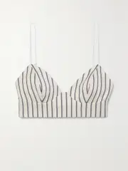 [Adam Lippes] Adam Lippes - Striped Cotton-twill Bralette - Ivory - US6 US 6 Ivory