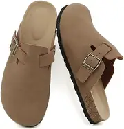 [Dumalum] Clogs for Women Men Suede Clogs Adjustable Buckle Mules Classic Antislip Home Slippers Cork Footbed Clogs Unisex