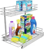 FANHAO Pull Out Cabinet Organizer, 2 Tier Wire Basket Under Sink Slide Out Storage Shelf with Sliding Drawer Storage - 27 x 44 x 37cm, Request at Least 32cm Cabinet Opening, Chrome