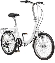 [Schwinn] Loop Adult Folding Bike for Men and Women, 20-inch Wheels, 7-Speed Drivetrain, Rear Cargo Rack, Carrying Bag, White