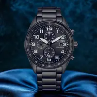 在飛比找PChome24h購物優惠-CITIZEN 星辰 軍風飛行錶 光動能三眼計時手錶(CA0