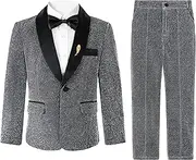 [LOLANTA] Boys' Suit Set with Fine Glitter, 4-Piece Children's Suit Set, Boys Tuxedo Suit, Boys Pageant, Blazer, Trousers, Shirt, Bow Tie Formal Outfits for Children