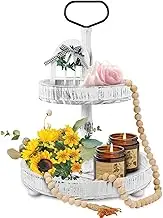 2-Tier Wood Tiered Tray, Elegant Cake Stand, Tower Iron Metal Candies Cookie Fruits Buffet Cupcake Stand, Wood Tiered Tray for Cakes Dessert Fruit, Cupcake Tea Party Pastry Serving Platter (style1)