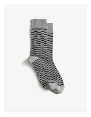 [Trenery] Optical Stripe Crew Sock in Cement