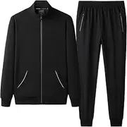 [WFEI] Men's Sweatsuit Autumn Sportswear Tracksuits Men Sets Mens Clothing Jacket+Pants 2 Pieces Casual Sports Set Plus Size,Black,XXL