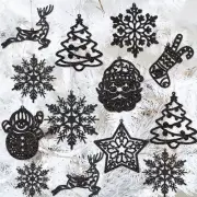 Black Snowflake Ornament for Christmas Tree Decorations - 42pcs Plastic Glitt...
