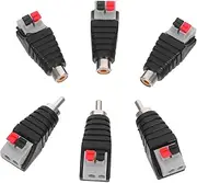 GALPADA 6pcs RCA Male Plug Adapter Speaker Wire to RCA Converter Spring Press Terminal Solderless Audio Video Connector for Home Audio and Speaker Systems Black