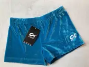 New GK Elite SHORTS Leotard TURQUOISE BLUE Velvet Velour Gymnastics MINI Bar AL