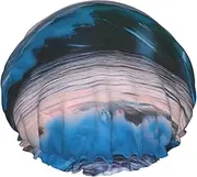 Sunset And Sunrise With Ocean Sea Waves Print Shower Cap For Women Men Reusable Lightweight Soft Bath Hair Cap With Elastic Band