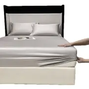 Catzon Soft Luxury Silky Satin Bed Sheets Pillowcase 3 Piece Set Bedding-PencilGrey