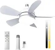 Yaberry Grove-45cm Socket Ceiling Fan & Light Combo - E26/E27/B22 Easy Install, 2000 Lumens, 3 Speeds, Remote Control, Dimmable LED for Any Room