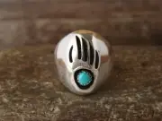 Navajo Indian Sterling Silver Bear Paw Turquoise Ring by Spencer Size 10