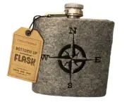Two’s Company Bottoms Up NEW With Tags Embroidered Felt Flask (Compass)