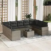 10 Piece Furniture Set | Outdoor Rattan Patio Garden Chairs Table and Chair | Wicker Conversation Set for Balcony, Porch, Outside, Small Space, Grey