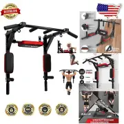 Alloy Steel Wall-Mounted Pull Up Bar with Dip Station - Easy to Assemble & Store