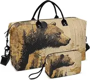 [YXYZRMY] Travel Duffel Bag Grizzly Bear Brown Retro Gym Bag Sports Tote Bag with Multiple Interior Pockets Shoulder Weekender Bag for Women Men with Toiletry Bag 20.5”x 7.9”x 13.8, Multi-Colored, one