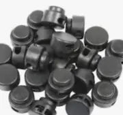 6pcs Black Round Double Barrel Cord Stopper Spring Lock End Toggle Plastic