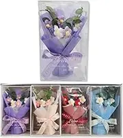 LYLAC 1PCS Artificial 5head Flower Bouquet with Display Box, 4 Colours Available, Purple Pink Red Blue