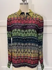 ALICE +OLIVIA Ombre Stace 100% Silk Long Sleeve Button Up Blouse Small NEW