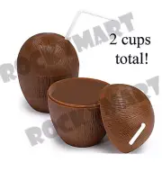Lot of 2 - Coconut Cocktail Cups Hawaiian Party Luau QUANTITY DISCOUNT FREE GIFT