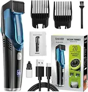 Waterproof Men's Cordless Vacuum Beard Trimmer - Rechargeable, Portable Facial Hair Clipper & Grooming Ki