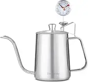 Easyworkz Gage Pour Over Kettle 600 ml Stainless Steel Gooseneck Long Narrow Drip Spout Coffee Tea Pot with Thermometer Silver