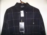 PJ Mark Men's LS Shirt Black with White Stitched Large Block Pattern XL
