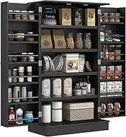 HOMCOM 41" Kitchen Pantry Storage Cabinet, Freestanding Kitchen Cabinet with 12 Door Shelves, Double Doors, 5-Tier Shelving and Adjustable Shelves, Blue