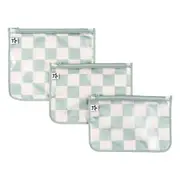 Tiny Twinkle - Mess-Proof Clear Travel Bags - 3 Pack Sets - Sage Checkers