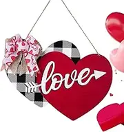 Valentines Sign, Love Wreath, Romantic Heart Shaped Rustic Wooden Natural Love Themed Versatile Charming Generous Heart Wall D?cor for Home, 15.75x11.81 Inches, Red