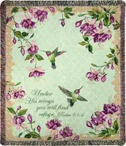 Manual Tapestry Throw, Psalm 91:4,50 x 60", Ruby's Among The Fuchsia's Scripture