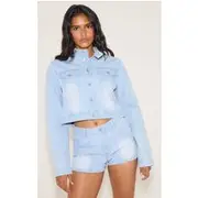 Light Blue Seam Detail Denim Hotpants, Light Blue