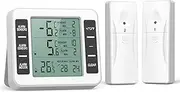 ORIA Digital Refrigerator Thermometer, Freezer Thermometer with 2 Wireless Sensors, Audible Alarm, Min and Max Record, LCD Display, Fridge Thermometer for Home, Restaurants, Bars, Cafes -White