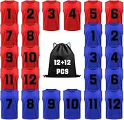 [TOPTIE] 24 PCS (#1-12) Numbered Pinnies Nylon Mesh Scrimmage Team Training Vests for Adult Young