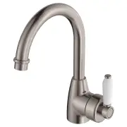 Eleanor Gooseneck Basin Mixer, Brushed Nickel &amp; Ceramic