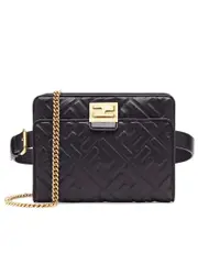 Fendi Upside Down Bag In Black Embossed Leather