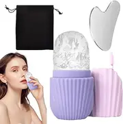 Ice Face Roller for Women,Silicone Ice Mold Roller Massage Tool Set | Cold Shrink Pore Massage Board Reduces Puffiness Skin Care Tools with Storage Bag for Girls Women Daily