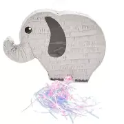 Elephant Pull String Pinata for Gender Reveal, Kids Birthday Party Supplies 17"