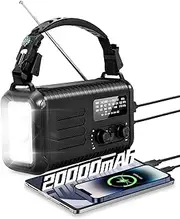 Emergency Crank Radio, 20000mAh / 74000mWh Solar Hand Crank Weather Radio with NOAA/AM/FM, Battery Powered Radio with Cell Phone Charger, Reading Lamp, Flashlight & SOS for Emergencies/Home