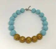 Blue & Gold Children's Plastic Chunky Bubblegum Necklace Cake Smash Toddler Baby