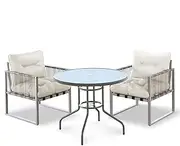 ALFORDSON Outdoor Patio Bistro Set with UV-Resistant PE Wicker, Conversation Set with 2X Armchairs and R90x70cm Coffee Table, Lounge Chair & Side Table with Water-Resistant Cushions, Grey Beige